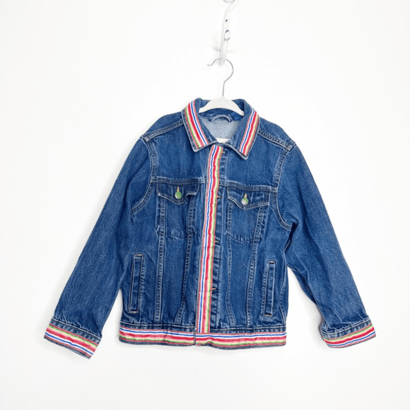 VTG 90s OSHKOSH B'GOSH JEAN JACKET Rainbow ribbons cotton denim girls 7 - Picture 2 of 5